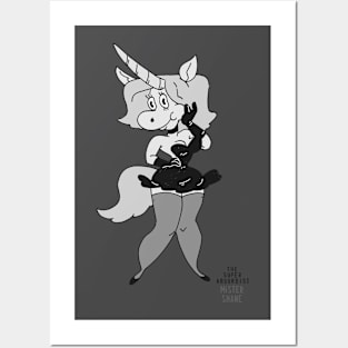 Magical Unicorn Cutie in Black and White Posters and Art